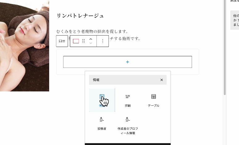 情報ブロックの追加